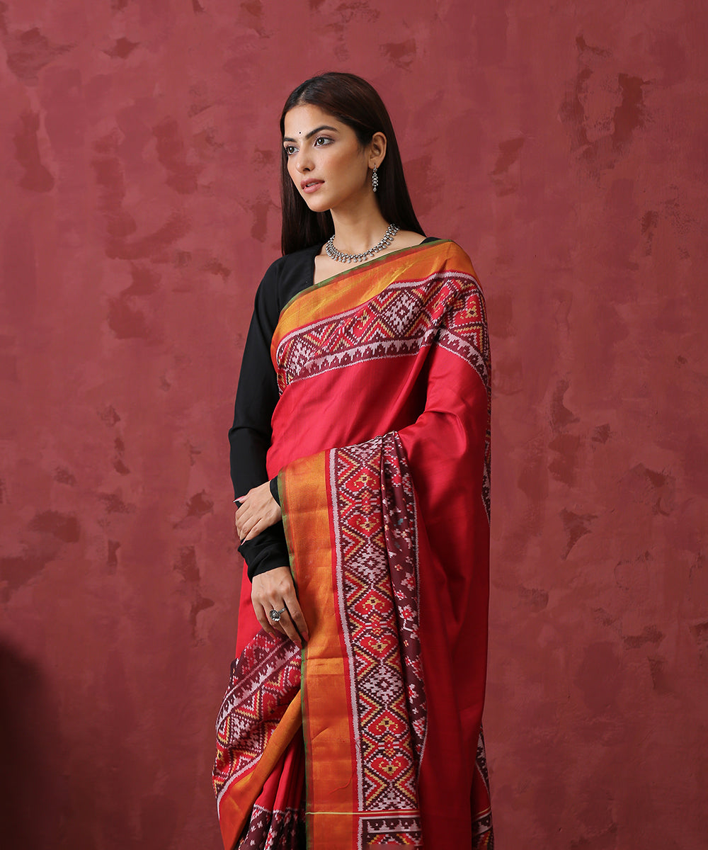 Handloom_Red_Mulberry_Silk_Plain_Patola_Saree_WeaverStory_01