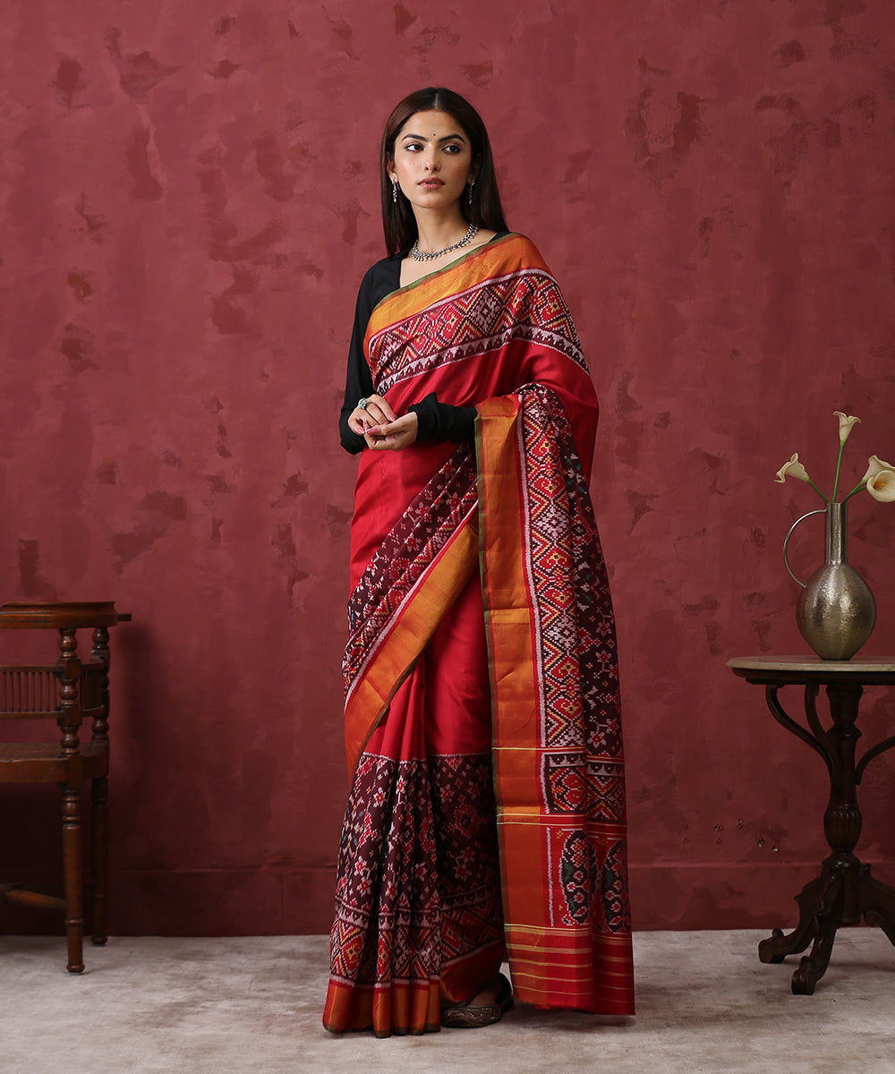 Handloom_Red_Mulberry_Silk_Plain_Patola_Saree_WeaverStory_02