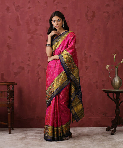 Pink_Handloom_Mulberry_Silk_Patola_Saree_With_Gold_Tissue_Border_WeaverStory_02