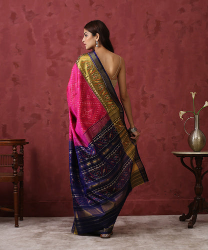 Pink_Handloom_Mulberry_Silk_Patola_Saree_With_Gold_Tissue_Border_WeaverStory_03