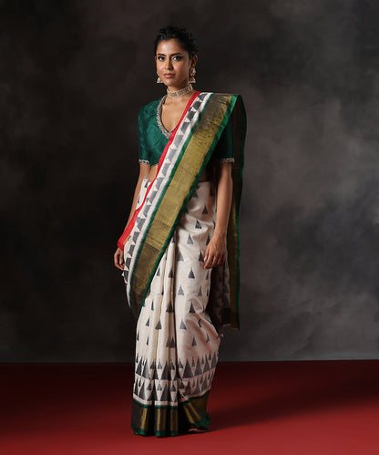 Handloom_Black_And_White_Pure_Mulberry_Silk_Patola_Saree_With_Red_And_Green_Border_WeaverStory_02