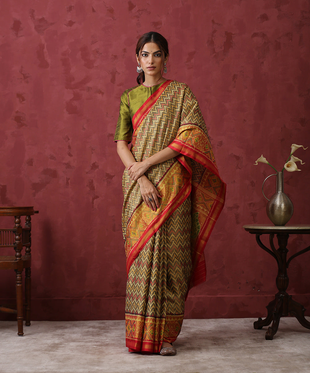 Handloom_Mustard_Chevron_Pattern_Mulberry_Silk_Patola_Saree_WeaverStory_02