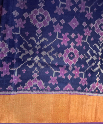 Blue_Handloom_Mulberry_Silk_Patola_Saree_With_Elephant_Border_WeaverStory_05