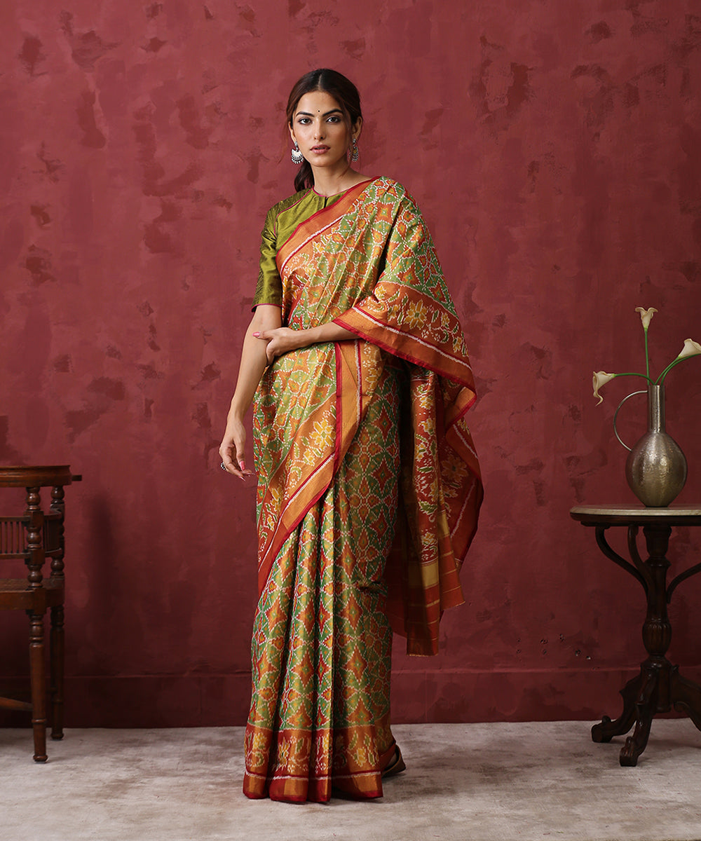 Green_Handloom_Tissue_Silk_Patola_Saree_With_Red_Border_WeaverStory_02