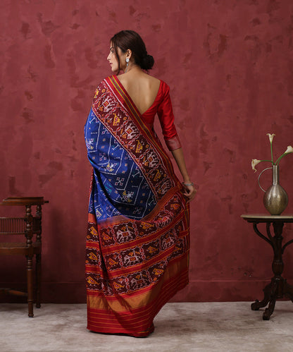 Handloom_Blue_Mulberry_Silk_Patola_Saree_With_Maroon_Border_WeaverStory_03