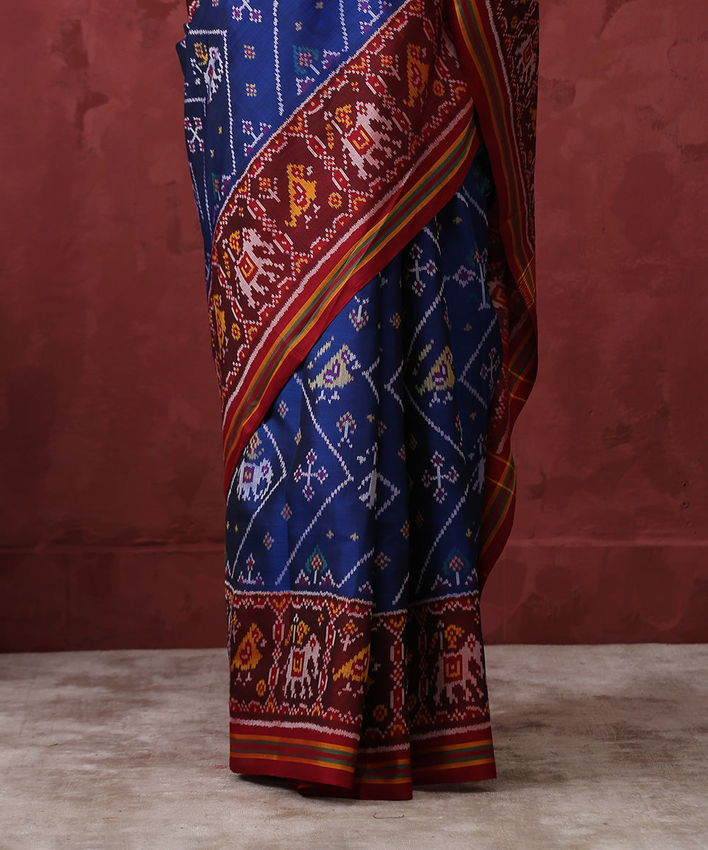 Handloom_Blue_Mulberry_Silk_Patola_Saree_With_Maroon_Border_WeaverStory_04