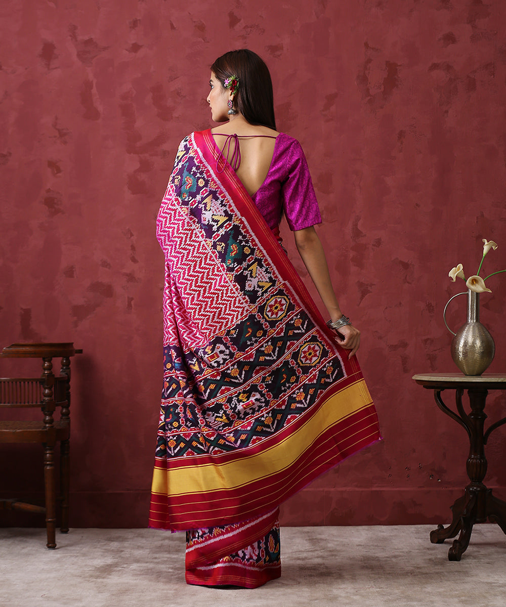 Handloom_Pink_Mulberry_Silk_Patola_Saree_With_Purple_Border_WeaverStory_03