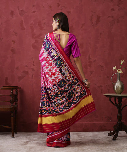 Handloom_Pink_Mulberry_Silk_Patola_Saree_With_Purple_Border_WeaverStory_03