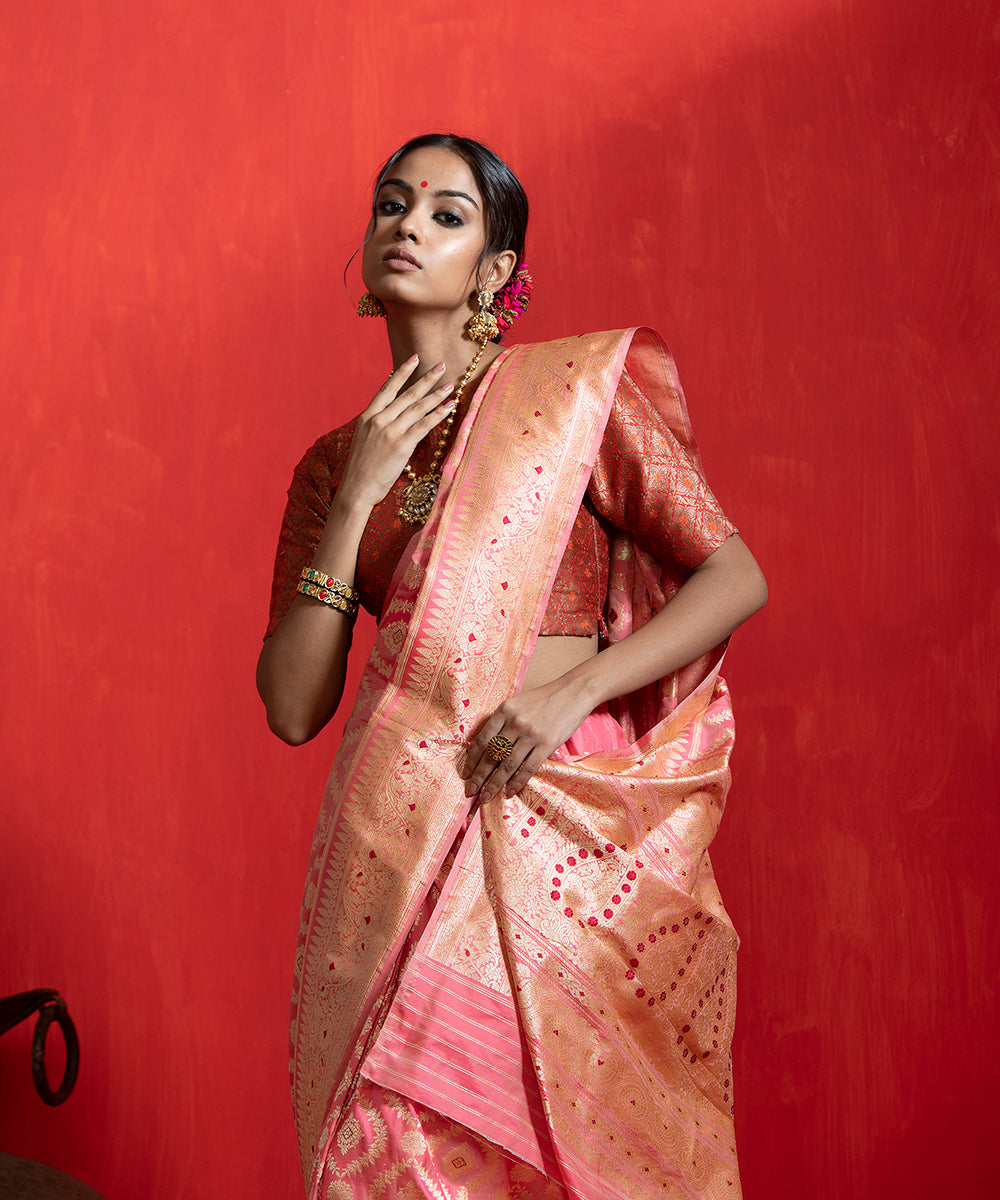 Peach_Handloom_Pure_Katan_Silk_Banarasi_Saree_With_Kadhwa_Jaal_WeaverStory_01