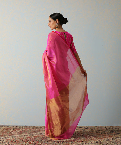 Handloom_Pink_Tissue_Chanderi_Saree_With_Golden_Border_And_Red_selvedge_WeaverStory_03