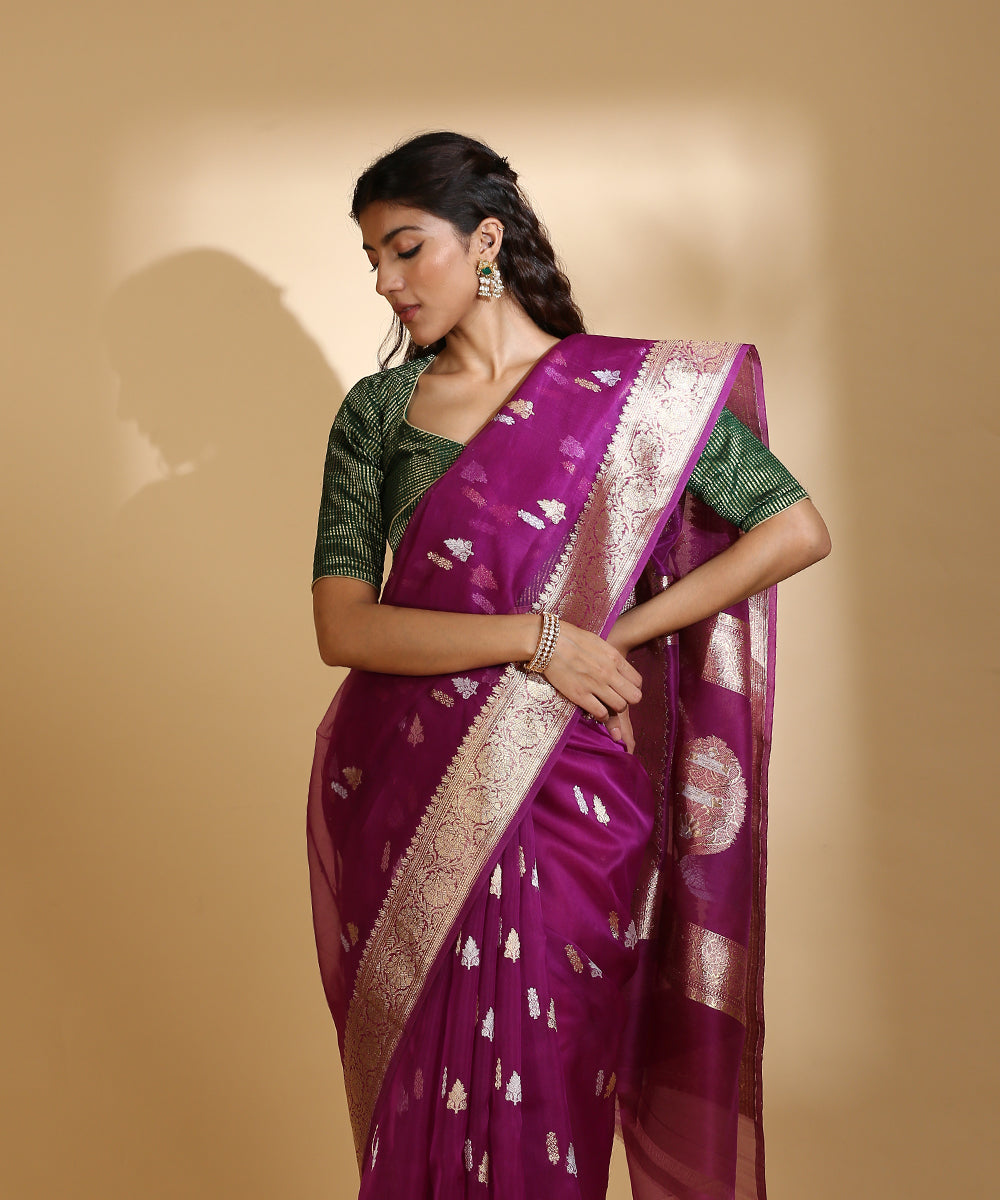 Handloom_Purple_Kora_Silk_Banarasi_Saree_With_Gold_And_Silver_Kadhwa_Booti_WeaverStory_01