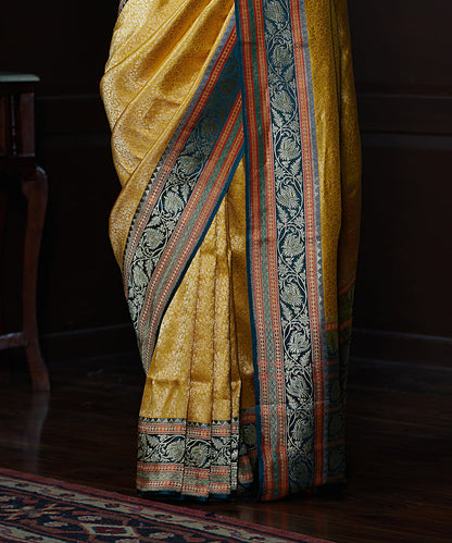 Handloom_Mustard_Pure_Katan_Silk_Multi_Border_Banarasi_Saree_With_Zari_Tanchoi_Weave_WeaverStory_04