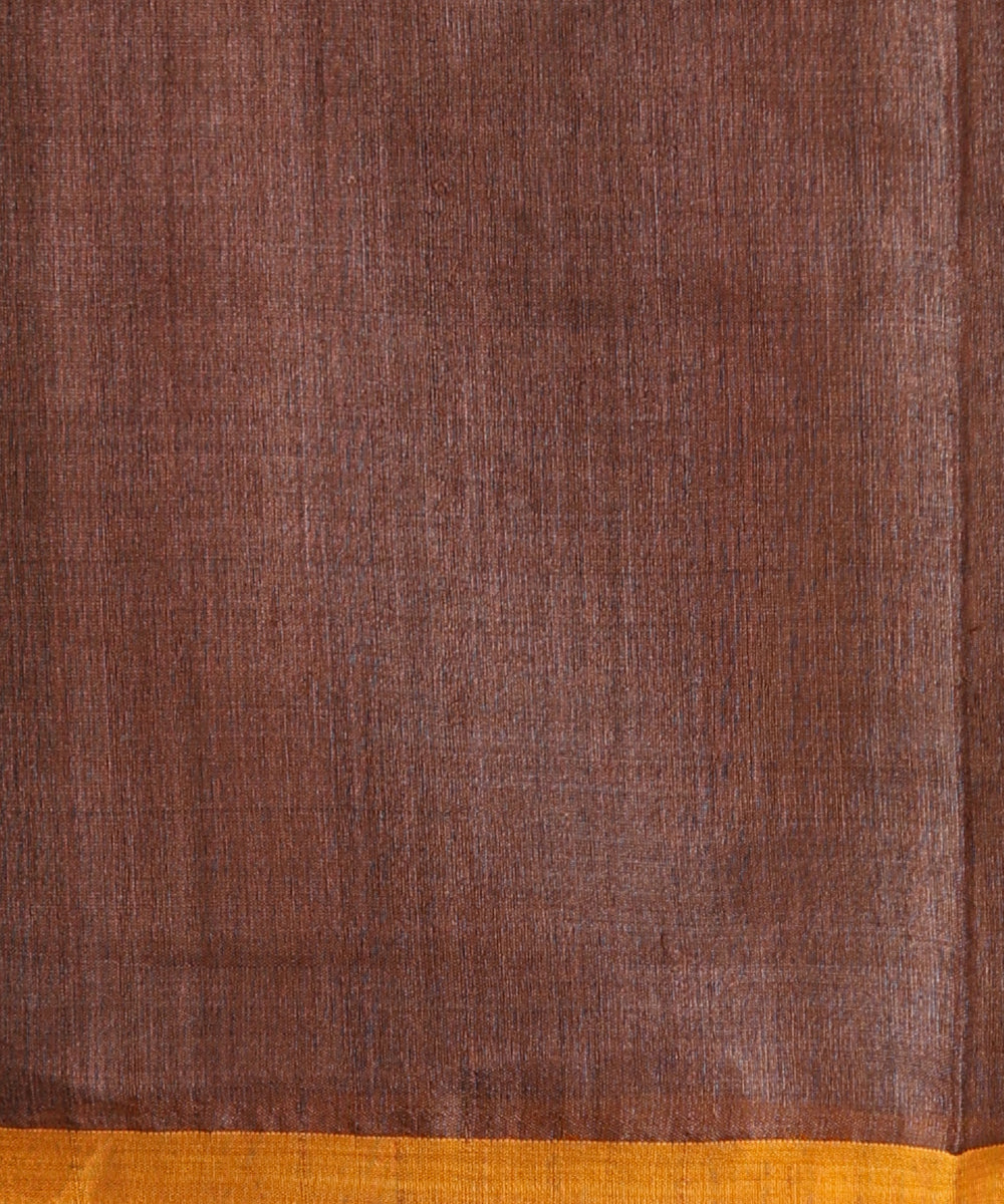 Handloom_Coke_Brown_Pure_Kosa_Silk_Saree_With_Musturd_Thin_Border_WeaverStory_06