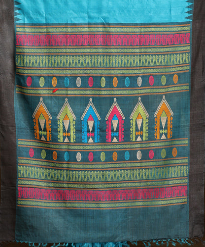 Blue_Handloom_Pure_Kosa_Silk_Saree_With_Temple_Border_And_Multicolor_Pallu_WeaverStory_05