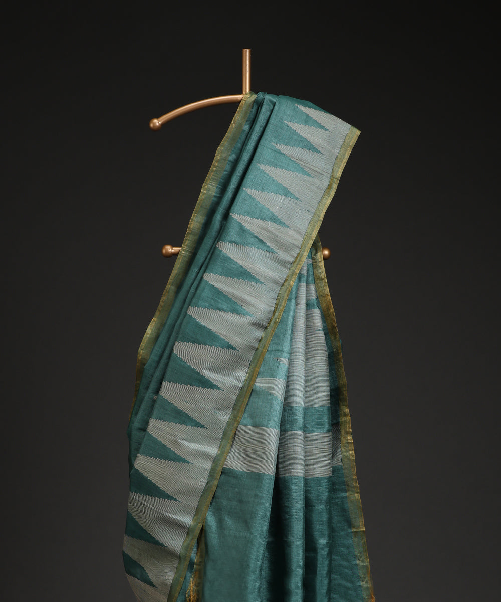 Handloom_Green_Kosa_Silk_Saree_With_Temple_Design_In_Offwhite_WeaverStory_02