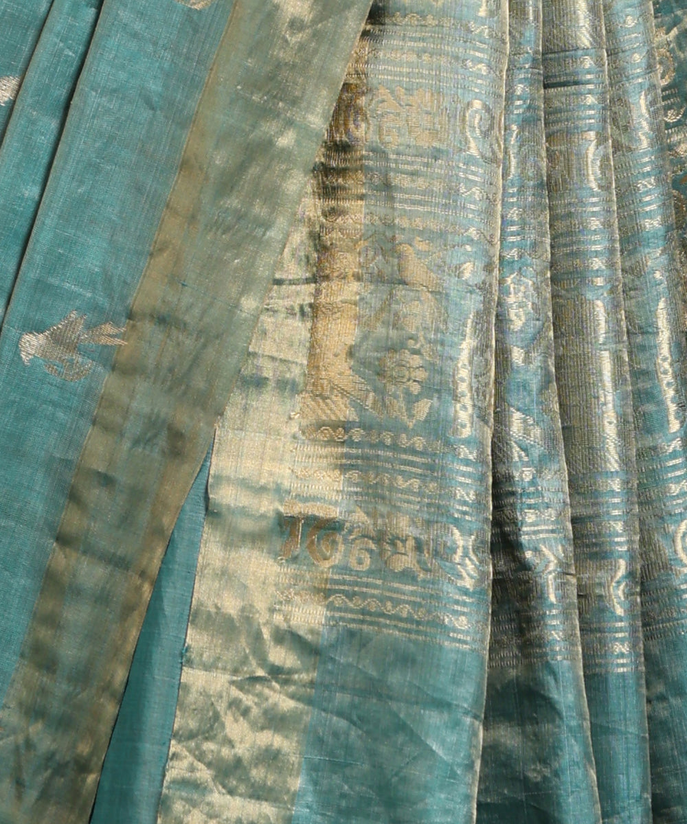 Handloom_Sea_Green_Double_Shade_Kosa_Silk_Saree_With_All_Over_Parrot_Motif_WeaverStory_04