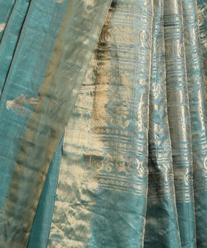 Handloom_Sea_Green_Double_Shade_Kosa_Silk_Saree_With_All_Over_Parrot_Motif_WeaverStory_04