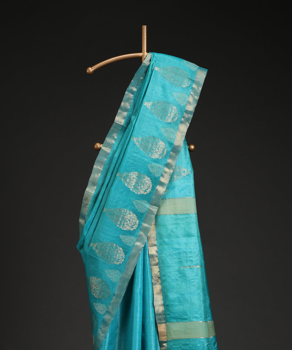 Handloom_Sea_Green_Pure_Kosa_Silk_Saree_With_Golden_Zari_Work_In_Border_WeaverStory_05