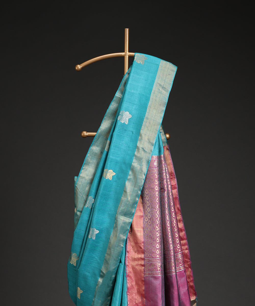 Handloom_Sea_Green_Pure_Kosa_Silk_Saree_With_All_Over_Hibiscus_Booti_WeaverStory_02