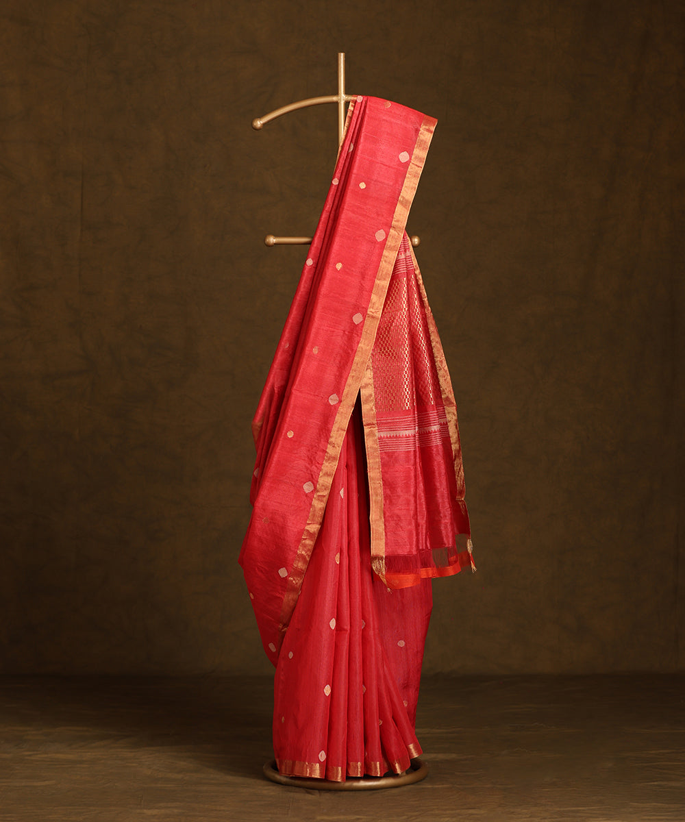 Pink_Handloom_Pure_Kosa_Silk_Saree_With_Booti_WeaverStory_01