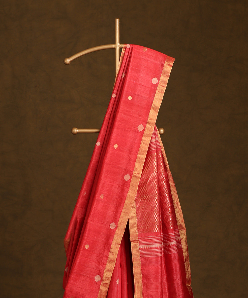Pink_Handloom_Pure_Kosa_Silk_Saree_With_Booti_WeaverStory_02