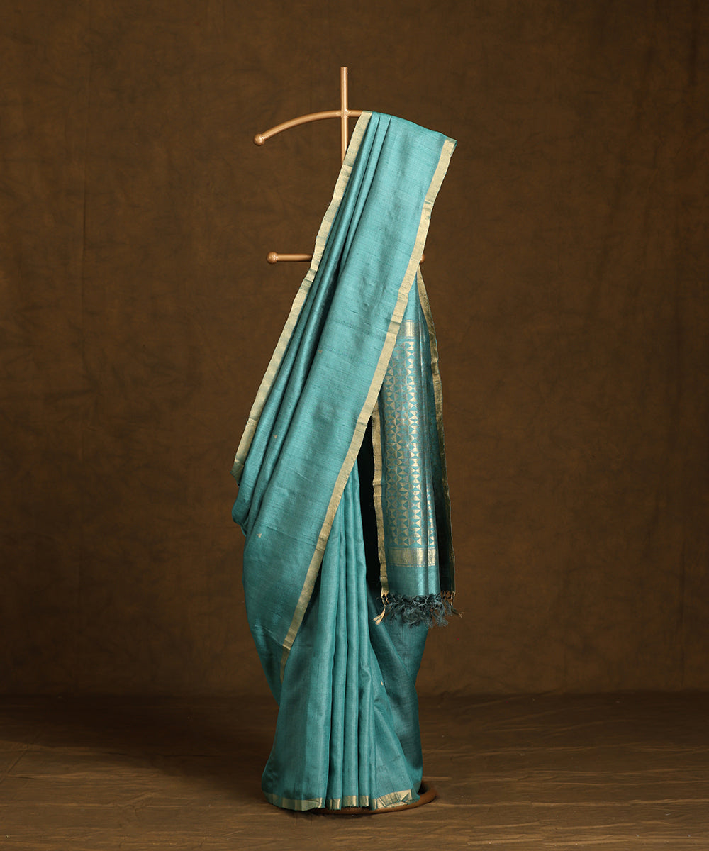 Handloom_Blue_Pure_Kosa_Silk_Saree_With_Thin_Zari_Border_WeaverStory_01