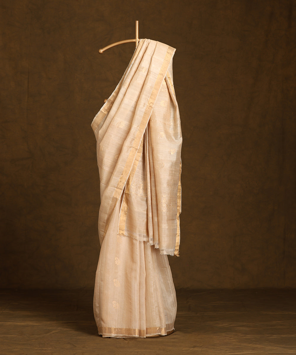 Handloom_Beige_Pure_Kosa_Silk_Saree_WeaverStory_01