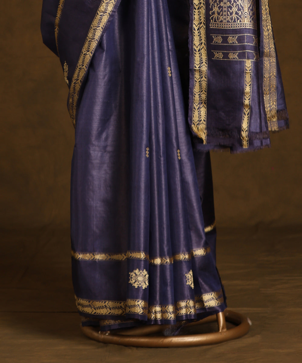 Navy_Blue_Handloom_Pure_Kosa_Silk_Saree_With_Intricate_Zari_Border_And_Pallu_WeaverStory_03