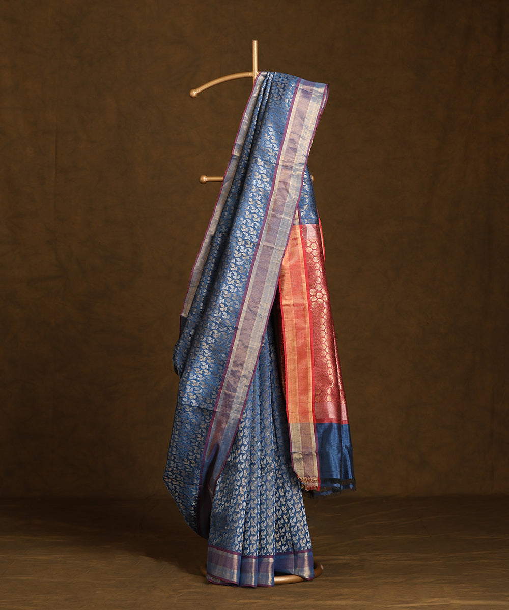 Handloom_Blue_Pure_Kosa_Silk_Saree_With_Purple_Zari_Border_WeaverStory_01