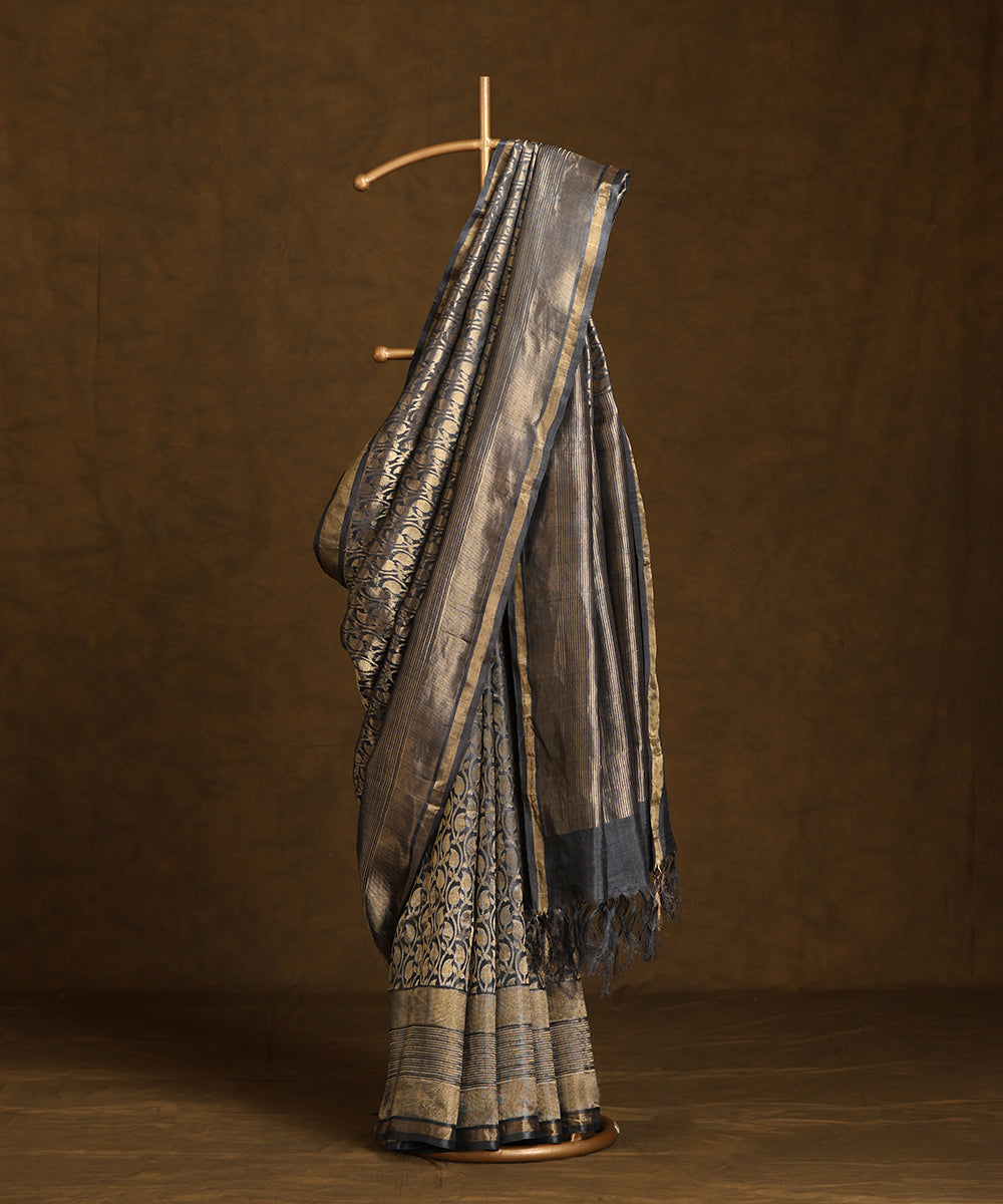 Dark_Grey_Handloom_Pure_Kosa_Silk_Saree_With_All_Over_Ambi_Jaal_WeaverStory_01