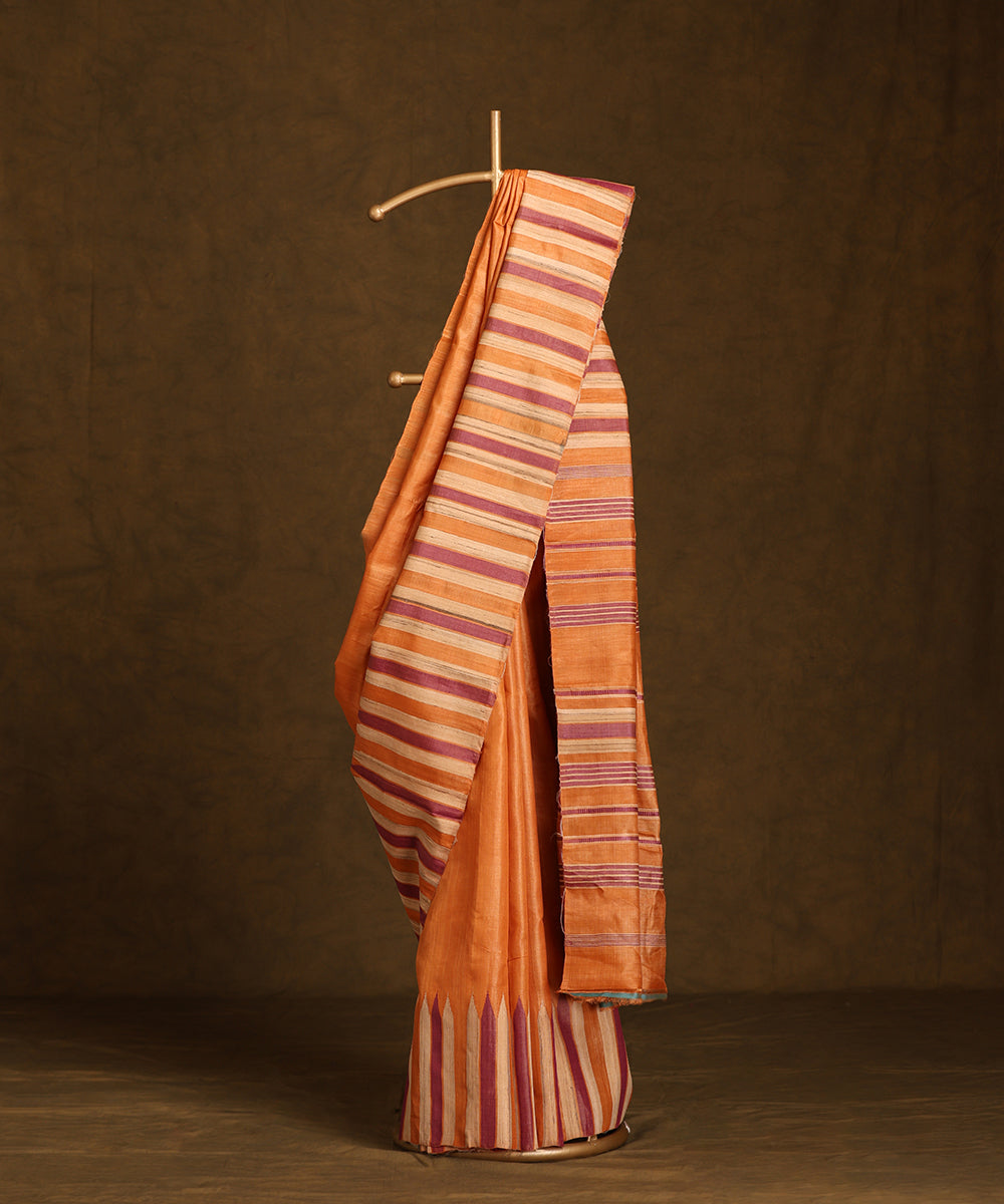 Pastel_Orange_Handloom_Pure_Kosa_Silk_Saree_With_Temple_Border_WeaverStory_01