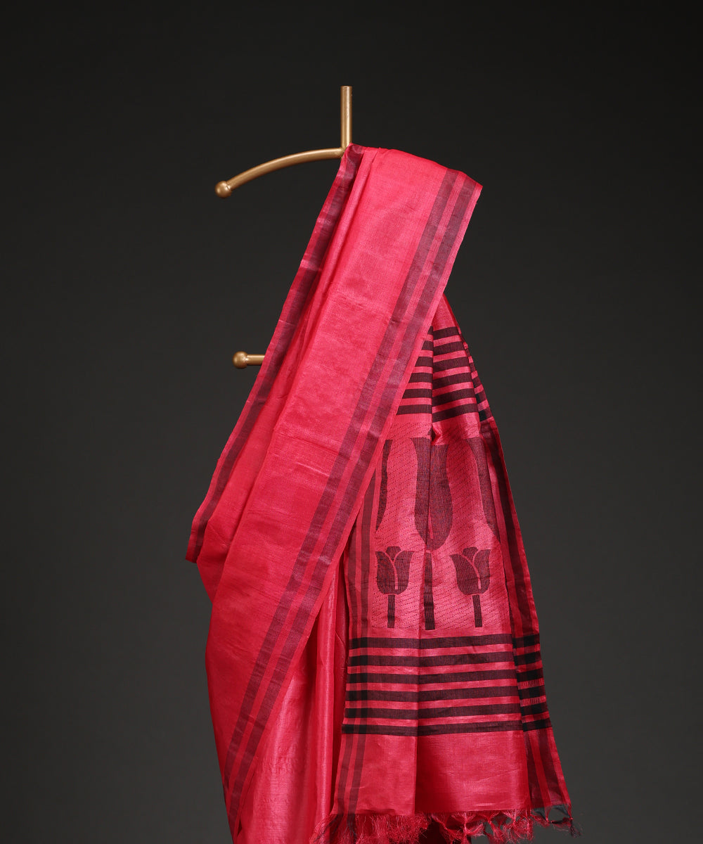 Rani_Pink_Handloom_Plain_Pure_Kosa_Silk_Saree_WeaverStory_02