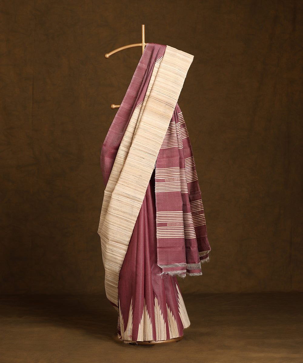 Onion_Pink_Handloom_Pure_Kosa_Silk_Saree_With_Beige_Temple_Border_WeaverStory_01