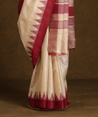 Cream_Handloom_Pure_Kosa_Silk_Saree_With_Maroon_Temple_Border_WeaverStory_03