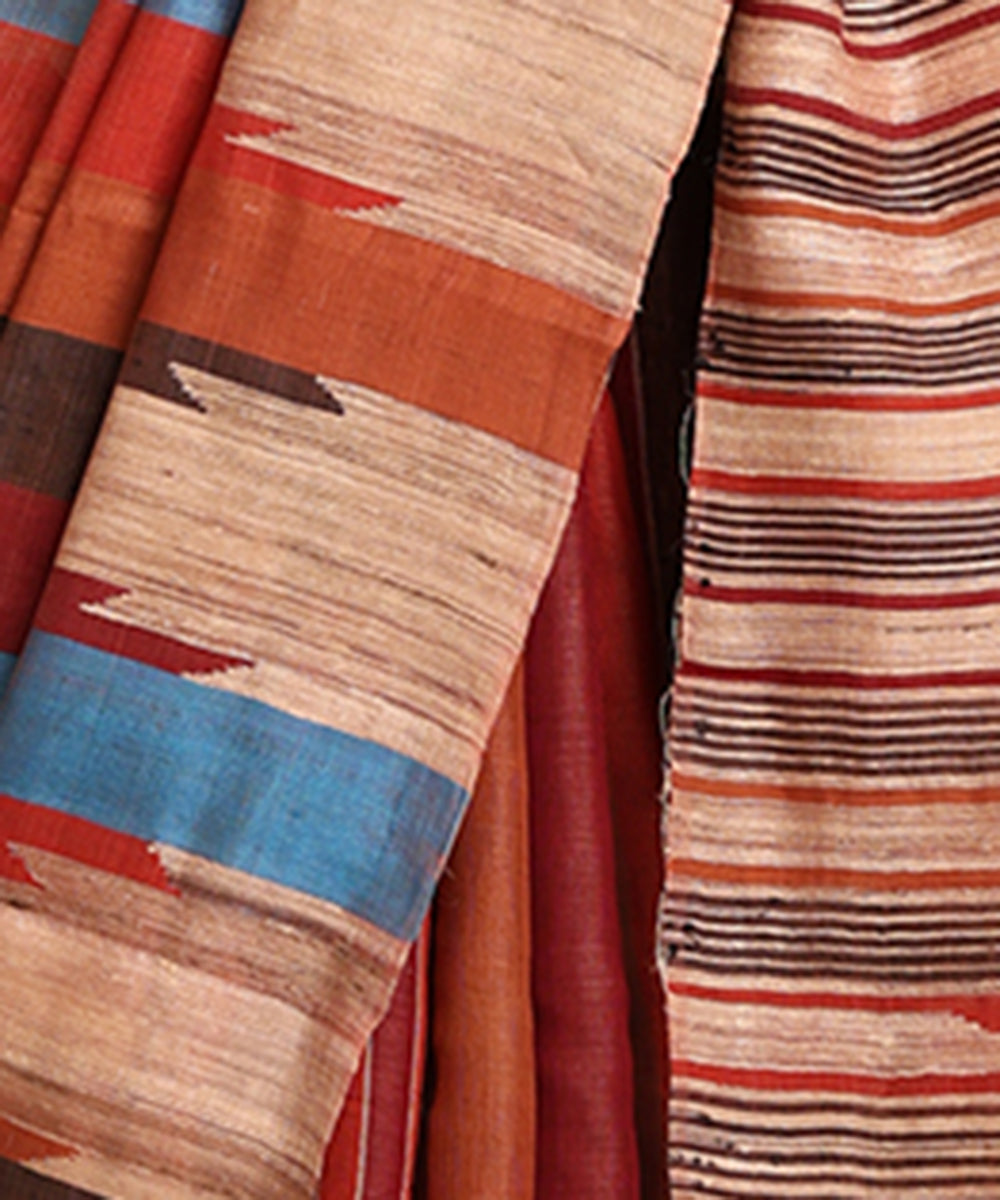 Handloom_Rust_And_Beige_Pure_Kosa_Silk_Striped_Saree_WeaverStory_04