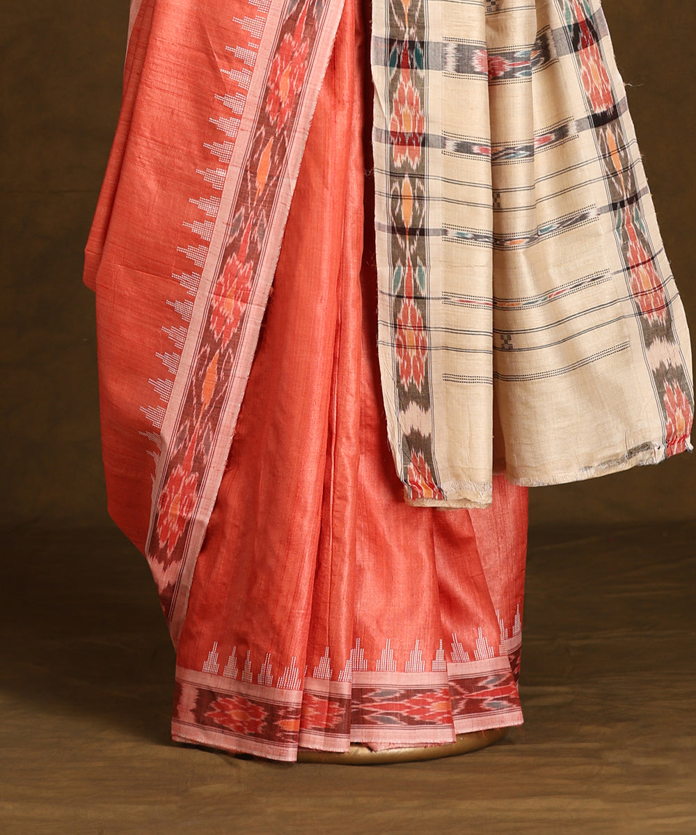 Handloom_Rust_Orange_Pure_Kosa_Silk_Saree_With_Ikat_Border_And_Palla_WeaverStory_03