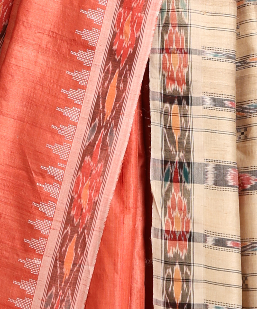 Handloom_Rust_Orange_Pure_Kosa_Silk_Saree_With_Ikat_Border_And_Palla_WeaverStory_04