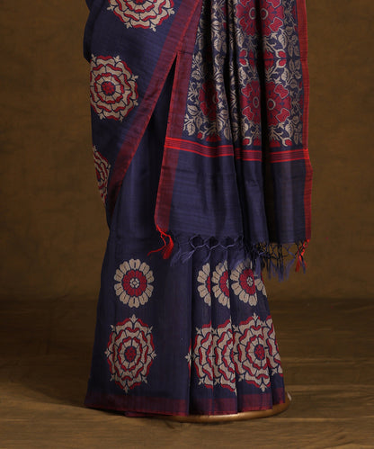 Navy_Blue_Handloom_Pure_Kosa_Silk_Saree_With_Floral_Border_And_Palla_WeaverStory_03