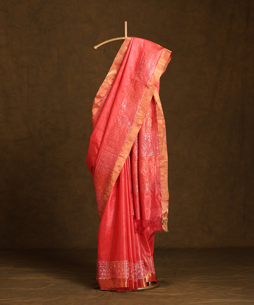 Coral_Pink_Handloom_Pure_Kosa_Silk_Saree_With_Zari_Border_WeaverStory_01