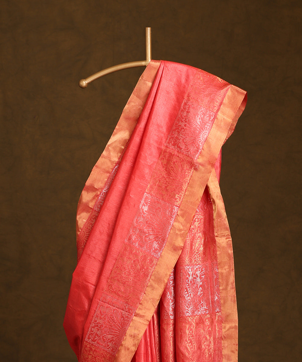 Coral_Pink_Handloom_Pure_Kosa_Silk_Saree_With_Zari_Border_WeaverStory_02