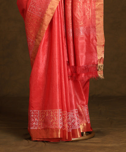 Coral_Pink_Handloom_Pure_Kosa_Silk_Saree_With_Zari_Border_WeaverStory_03