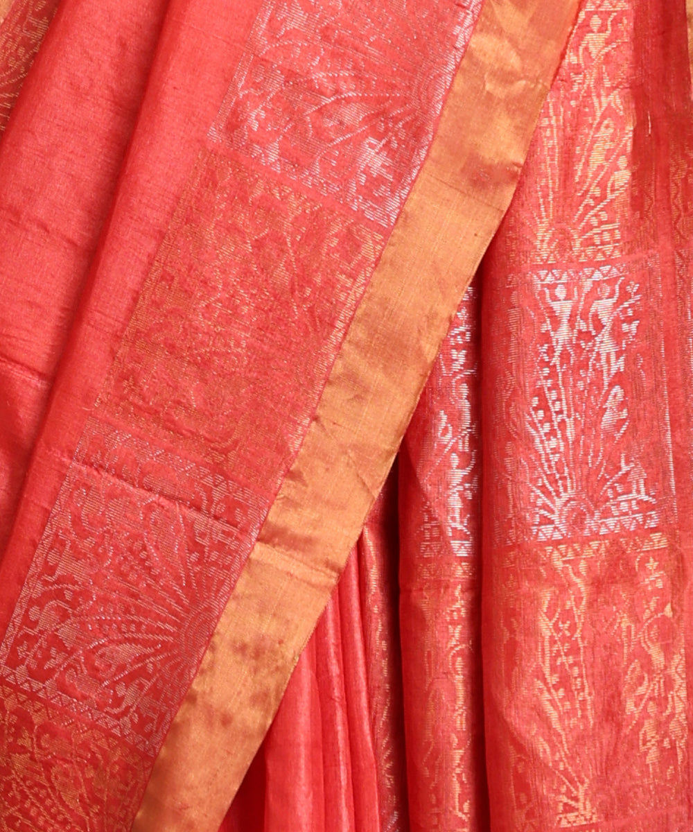 Coral_Pink_Handloom_Pure_Kosa_Silk_Saree_With_Zari_Border_WeaverStory_04