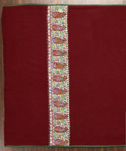 Red_Handwoven_Pure_Pashmina_Stole_With_Hand_Appliqued_Kalamkari_And_Sozni_Border_WeaverStory_02
