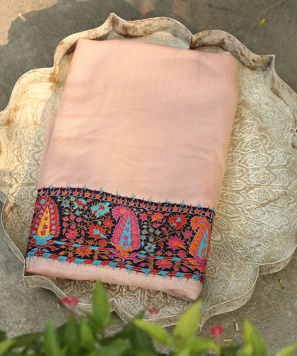 Light Pink Handwoven Pure Pashmina Shawl With Sozni Kari And Kalamkari –  WeaverStory