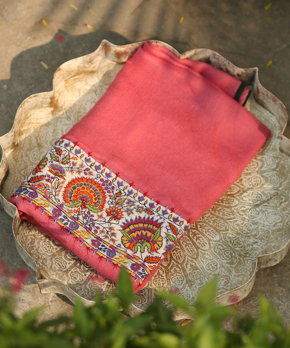 Rose_Pink_Handwoven_Pure_Pahsmina_Stole_With_Hand_Appliqued_Kashidakari_Border_WeaverStory_01