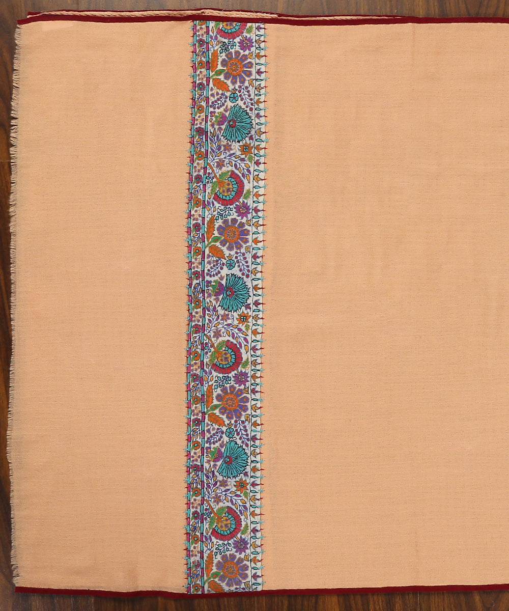 Peach_Handwoven_Pure_Pahsmina_Stole_With_Hand_Appliqued_Kashidakari_Border_WeaverStory_02
