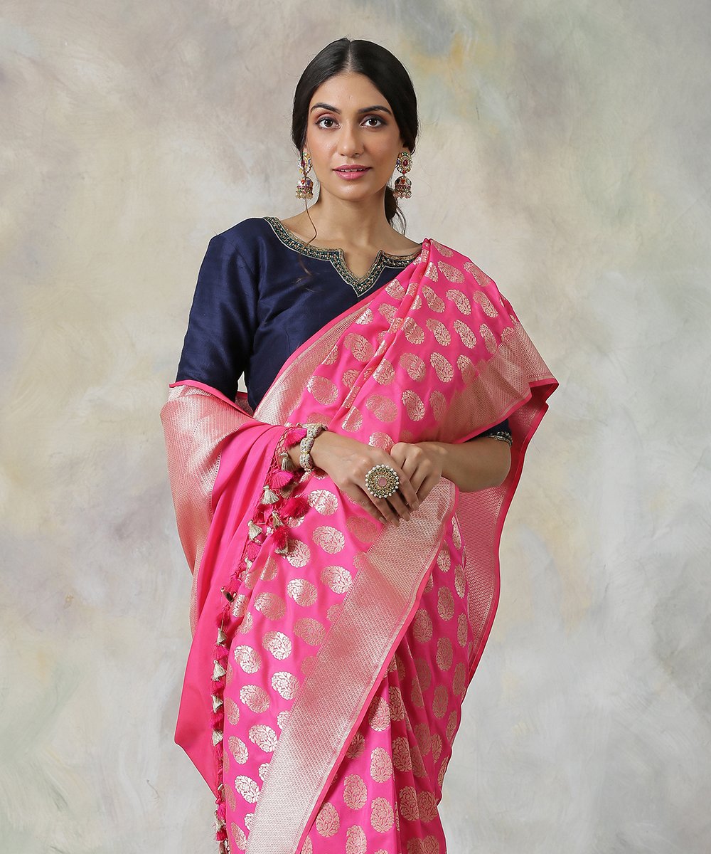 Shocking_Pink_Handloom_Banarasi_Saree_With_All_Over_Zari_Booti_Design_WeaverStory_01