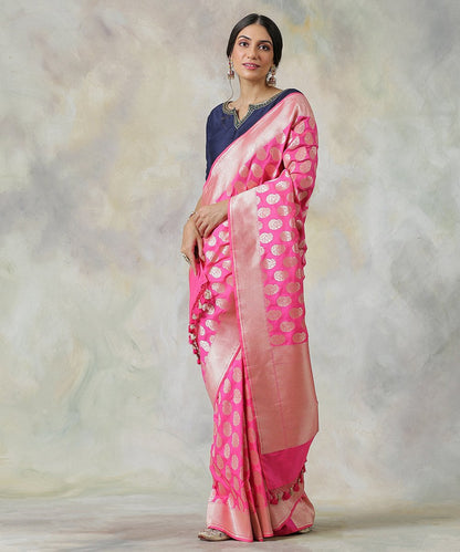 Shocking_Pink_Handloom_Banarasi_Saree_With_All_Over_Zari_Booti_Design_WeaverStory_02