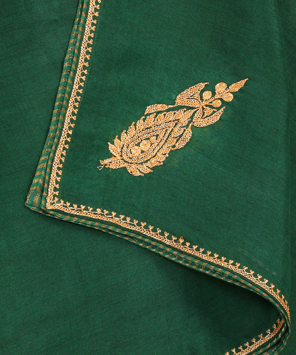 Bottle_Green_Pure_Silk_Kashmiri_Tilla_Hand_Embroidered_Dupatta_With_Konia_WeaverStory_04