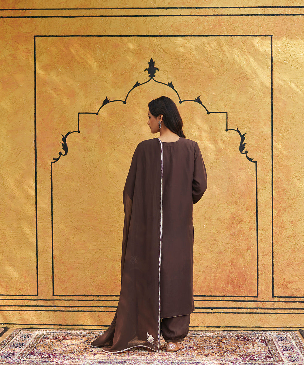 Dark_Brown_Pure_Silk_Tilla_Hand_Embroidered_Suit_With_Pants_And_Dupatta_WeaverStory_02